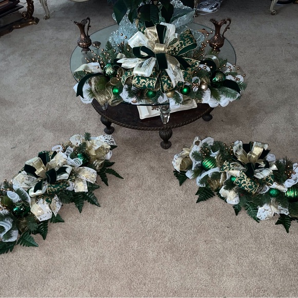 Elegant Three Piece Holiday Garland with Gold and Green Accents - Picture 2 of 7